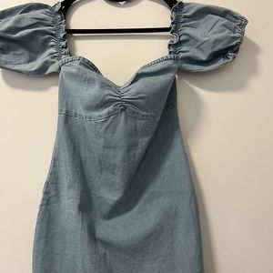 12th Tribe Denim Mini Off the Shoulder Dress